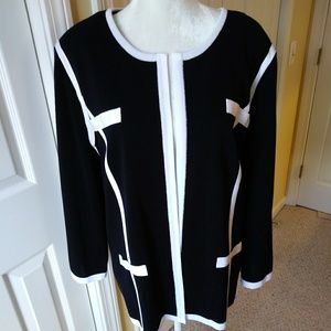 Misook Knit Black Jacket/White Trim